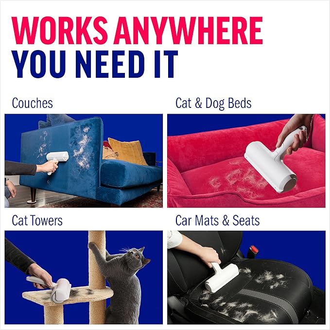 Pet Hair Roller – Original Size Reusable Lint Roller for Removing Cat and Dog Hair from Furniture, Sofas, Carpets, Cars, Blankets, and Bedding – Portable, Eco-Friendly (White)