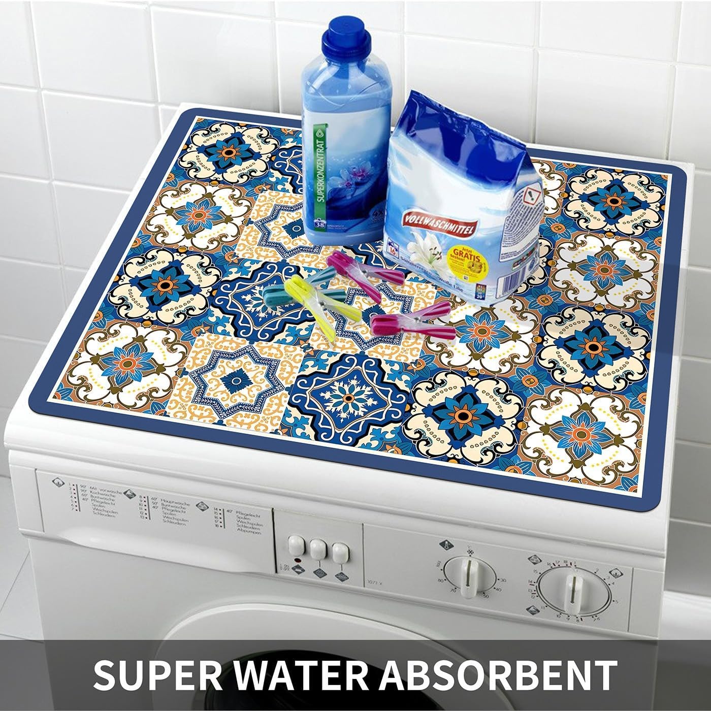 Simple Floral Washer Dryer Cover Mat Fridge Dust Dryer Washing Top Dust-Proof Covers Oven Coffee Mat Desk Cover Boho Style Multi-Purpose Mat (23.6in*19.7in)