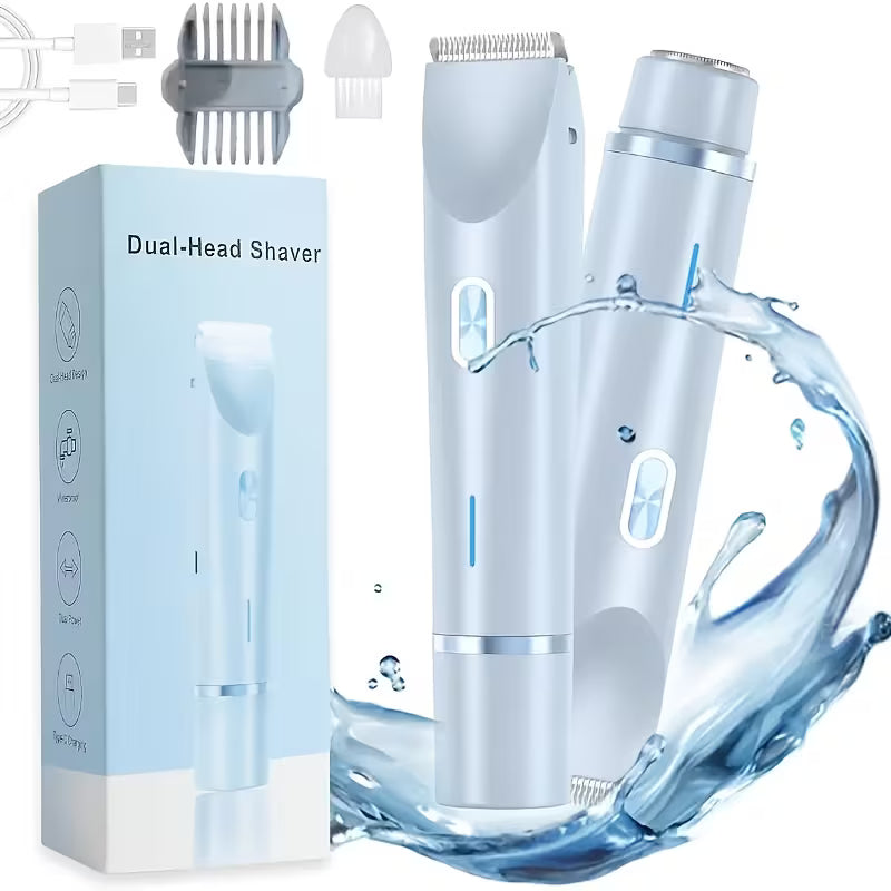 Electric Razor for Women, Rechargeable Hair Remover, Portable and Safe Lady Razor, 2 in 1 Double-Headed Waterproof Wet and Dry, Electric Bikini Trimmer for Women