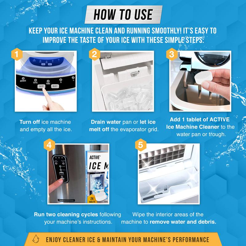 Ice Machine Cleaner Maker Descaler - 24 ACTIVE Clean Tablets Compatible with Frigidaire, Opal, GE Profile, Kitchenaid, Nickel Safe Scale Remover for Countertop, Nugget Ice Makers Bulk 1 Year Supply