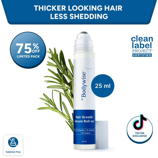 Be Bodywise Hair Growth Serum (Roll On) 3% Redensyl & 2% Anagain Hair Fall Control Serum For Women & Men Promotes Hair Growth & Stimulates Hair Follicles For All Hair Types Rosemary 25 ml