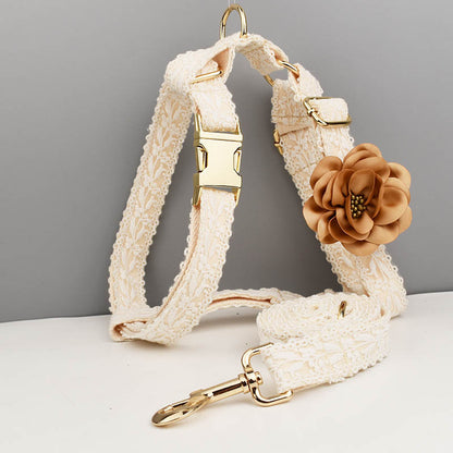 [Custom] Large/Medium/Small Dog Collar With Quick Release Clasp - Adjustable Collar With Stylish Floral Strap Collar Lead Rope Lace Collar Durable And Comfortable