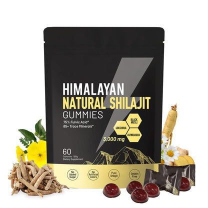 VivoNu Himalayan Shilajit Gummies | With Ashwagandha, Gokshura & other herbs | No added sugar | 60 Gummies