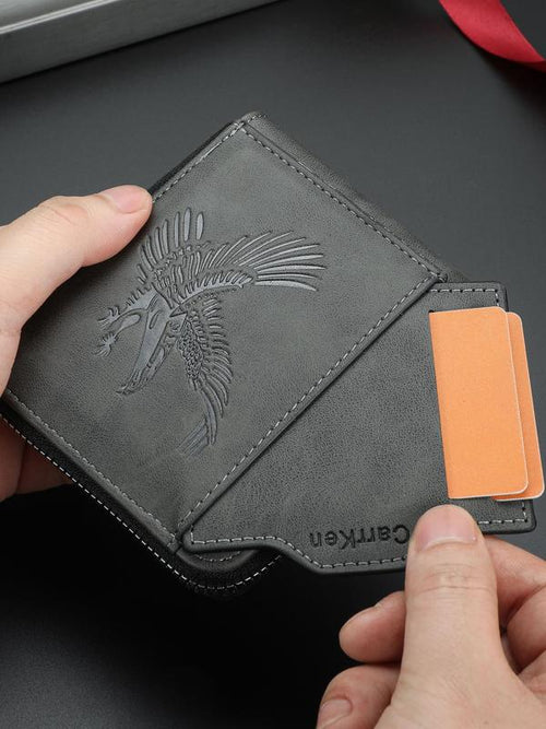 Men’s Embossed Soft Leather Short Zip Wallet | Ultra-Slim Multi-Card Slot + Photo Slot Large-Capacity Card Holder
