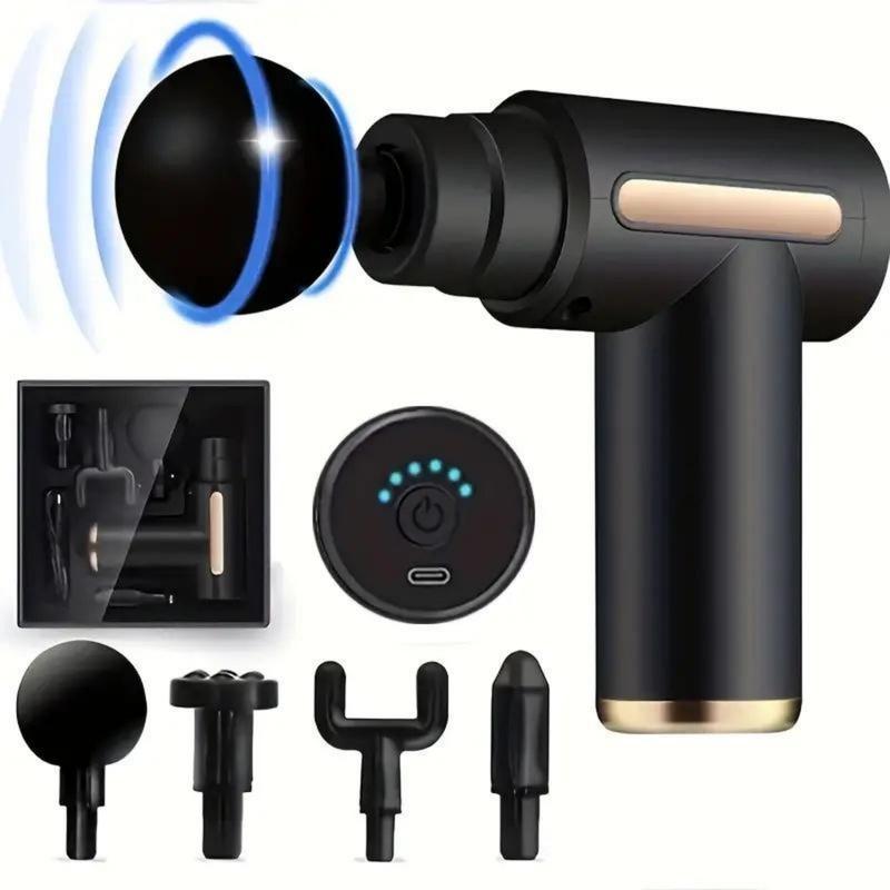 Electric Massage Machine with Replacement Heads, 1 Set Portable Handheld Comfort Muscle Massage Gun,Home Portable USB Rechargeable 6-Speed Body MassageGun,Back Pain Relief Post-Workout Relaxation Black Massager Gift