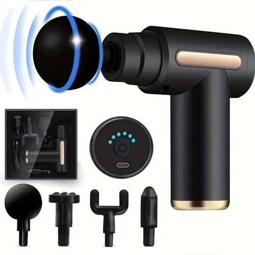 Electric Massage Machine with Replacement Heads, 1 Set Portable Handheld Comfort Muscle Massage Gun,Home Portable USB Rechargeable 6-Speed Body MassageGun,Back Pain Relief Post-Workout Relaxation Black Massager Gift