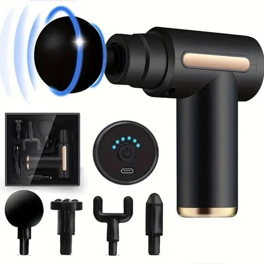 Electric Massage Machine with Replacement Heads, 1 Set Portable Handheld Comfort Muscle Massage Gun,Home Portable USB Rechargeable 6-Speed Body MassageGun,Back Pain Relief Post-Workout Relaxation Black Massager Gift