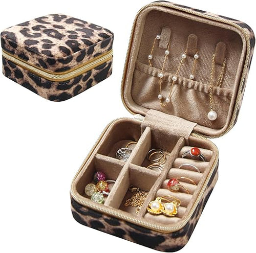 Travel Jewelery Case,Travel Essentials for Women Small Jewelry Box,Birthday Gifts for Women Bridesmaid Gifts Graduation Gifts for Girls Girlfriend Mom Wife Leopard