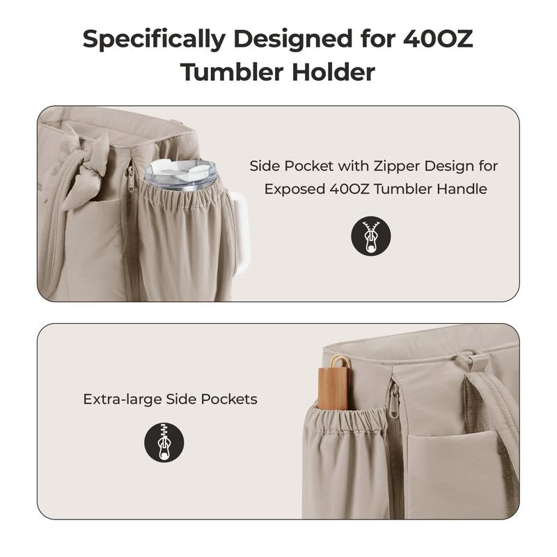 BAGSMART Crush Bow Tote Bag for Women 15.6" Laptop Friendly Lightweight Puffy Handbag with Removable Bow & Multiple Compartments for Travel Work Beach Gym 20L Capaci