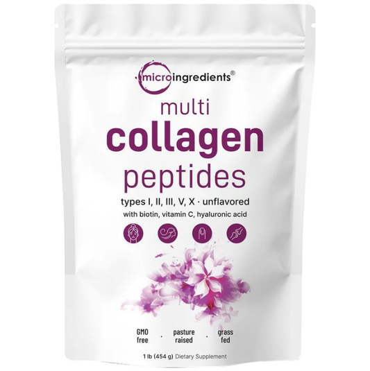 Ingredients Multi Collagen Peptides Powder - Hydrolyzed Protein Peptides (Type I,II,III,V,X) With Hyaluronic Acid, Biotin & Vitamin C Unflavored