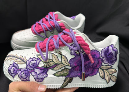 Custom Nike AF1 Weiß "Purple Petals"