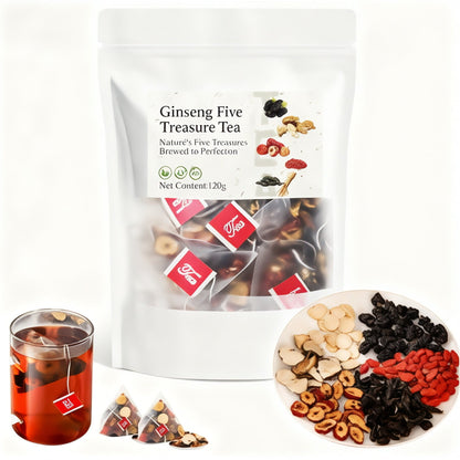 Ginseng Five Treasures Tea | Liver and Kidney Nourishing Vitality Tea | Natural Health Gift Box | Christmas Gift