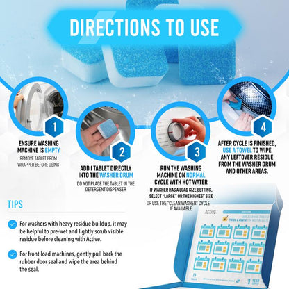 Washing Machine Cleaner Descaler 24 Pack - Deep Cleaning Tablets For HE Front Loader Top Load Washer Deodorizer, Inside Drum And Laundry Seal
