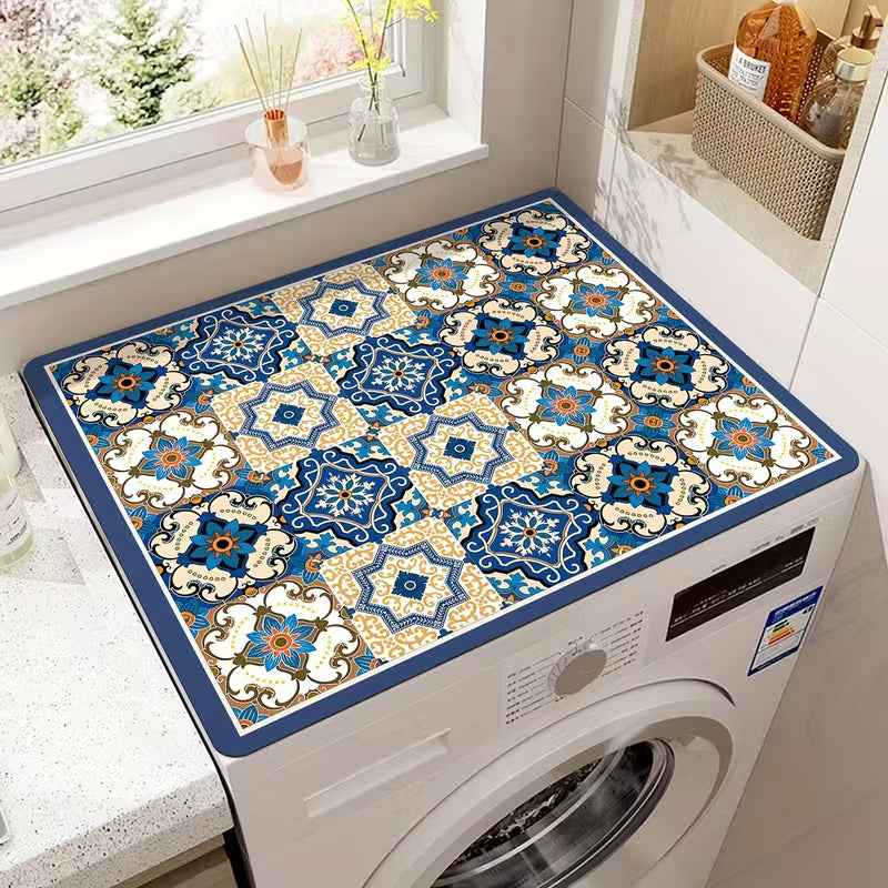 Simple Floral Washer Dryer Cover Mat Fridge Dust Dryer Washing Top Dust-Proof Covers Oven Coffee Mat Desk Cover Boho Style Multi-Purpose Mat (23.6in*19.7in)