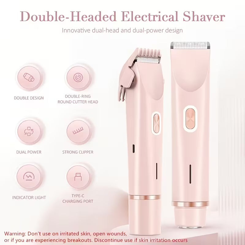 Electric Razor for Women, Rechargeable Hair Remover, Portable and Safe Lady Razor, 2 in 1 Double-Headed Waterproof Wet and Dry, Electric Bikini Trimmer for Women