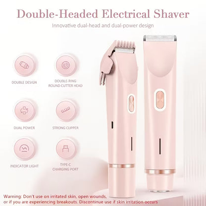 Electric Razor for Women, Rechargeable Hair Remover, Portable and Safe Lady Razor, 2 in 1 Double-Headed Waterproof Wet and Dry, Electric Bikini Trimmer for Women