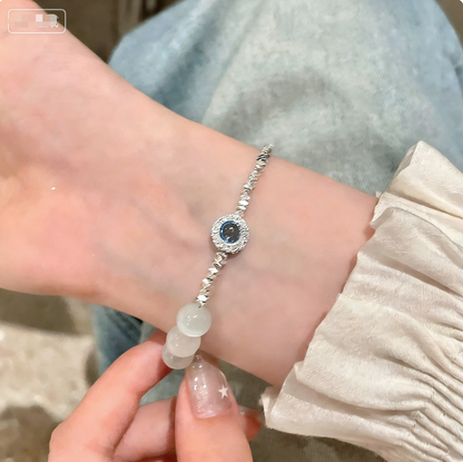 Underwater Starry Sky - Cat's Eye Stone and Silver Bead Bracelet for Women, a luxurious and elegant piece of jewelry.