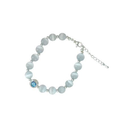 Underwater Starry Sky - Cat's Eye Stone and Silver Bead Bracelet for Women, a luxurious and elegant piece of jewelry.