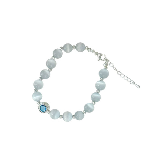 Underwater Starry Sky - Cat's Eye Stone and Silver Bead Bracelet for Women, a luxurious and elegant piece of jewelry.