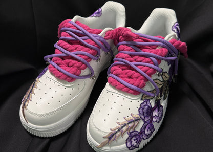Custom Nike AF1 Weiß "Purple Petals"