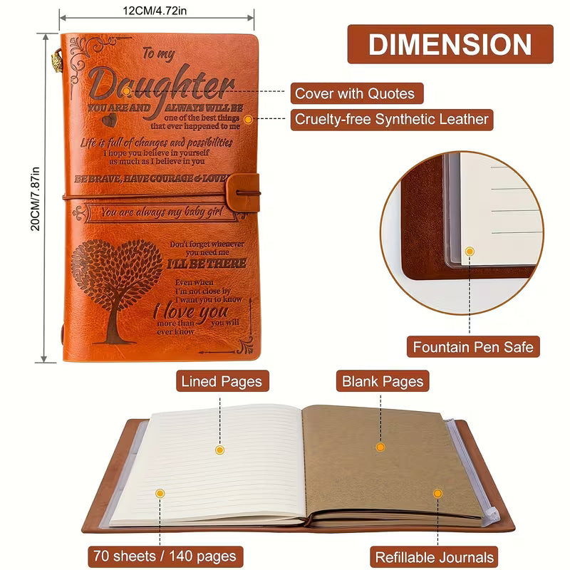 Leather Diary for Daughter A gift from Mom and Dad Perfect for girls' birthdays, graduations, Thanksgiving, Christmas, and other occasions