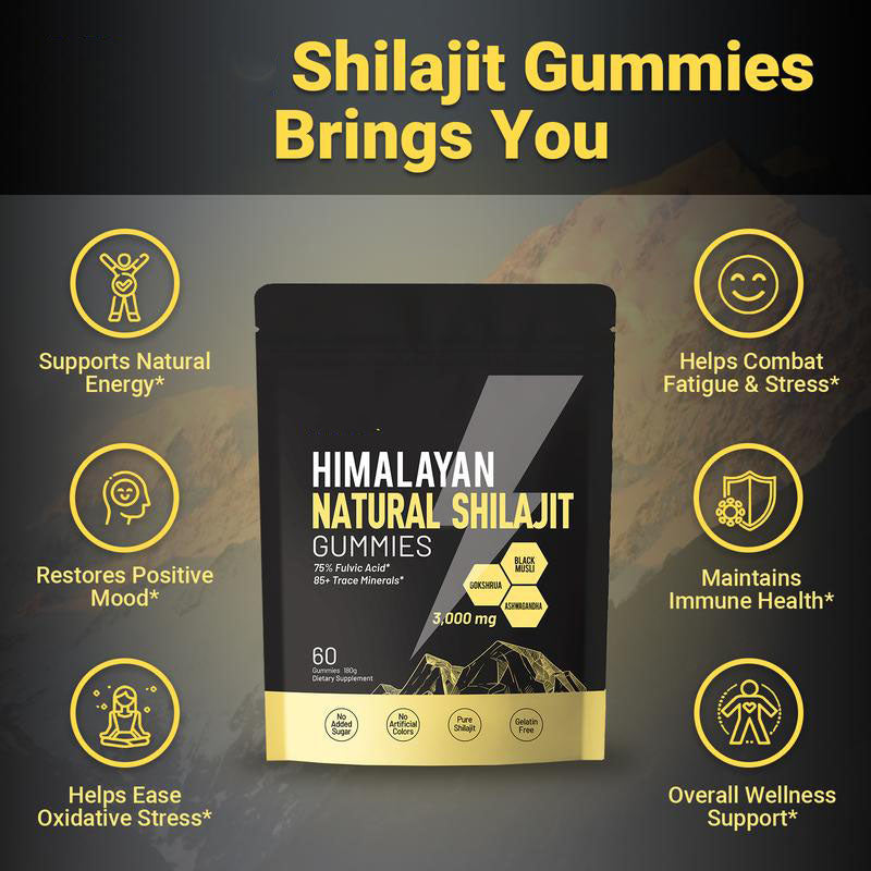 VivoNu Himalayan Shilajit Gummies | With Ashwagandha, Gokshura & other herbs | No added sugar | 60 Gummies