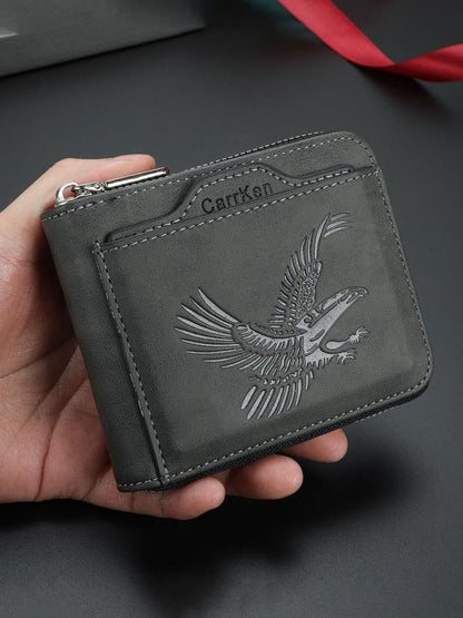 Men’s Embossed Soft Leather Short Zip Wallet | Ultra-Slim Multi-Card Slot + Photo Slot Large-Capacity Card Holder