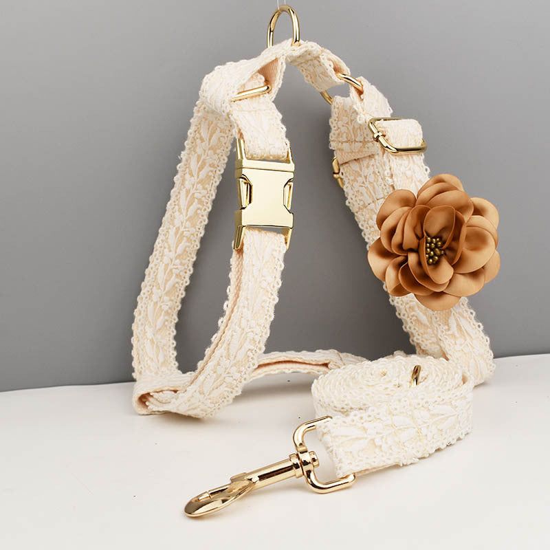[Custom] Large/Medium/Small Dog Collar With Quick Release Clasp - Adjustable Collar With Stylish Floral Strap Collar Lead Rope Lace Collar Durable And Comfortable