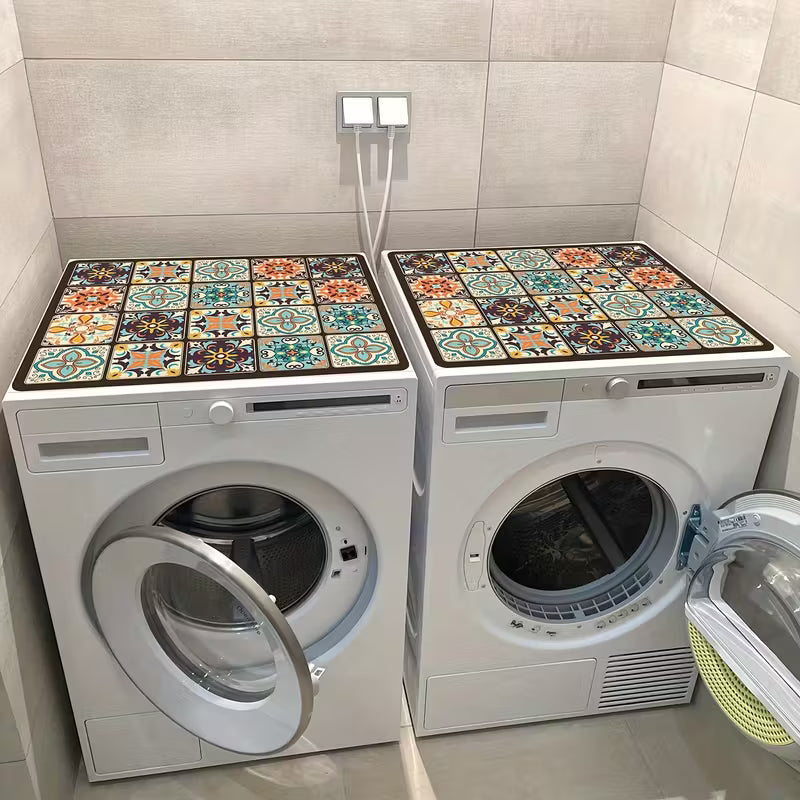 Simple Floral Washer Dryer Cover Mat Fridge Dust Dryer Washing Top Dust-Proof Covers Oven Coffee Mat Desk Cover Boho Style Multi-Purpose Mat (23.6in*19.7in)