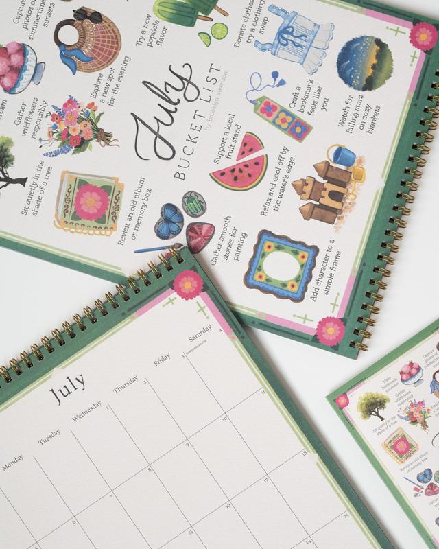Brooklyn Swenson 2026 Bucket List Calendar Spiral Bound Art Planner Notebook 9x24 Uncoated Matte Cardstock Monthly Budget Planner