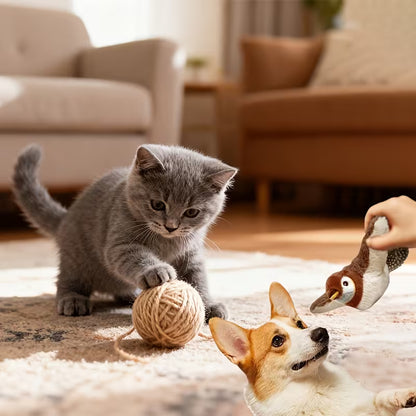 Interactive Flying Sparrow Cat Toy with Flapping Wings & Chirping - Touch-Start Flying Drone  Bird Toy for Hunting Games