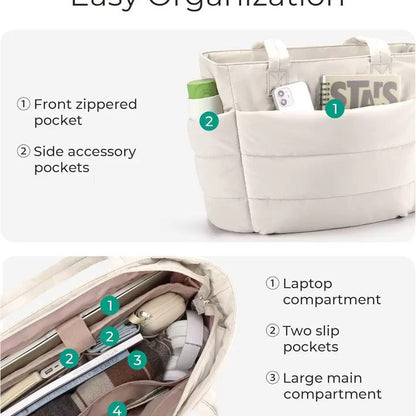 BAGSMART Tote Bag for Women, Lightweight Puffy Tote Bag with Compartments Shoulder Bag Handbag for Travel, Work, Gym | Lightweight, Puffy, Tote Bag with Compartments, Quilted, for Travel, Work