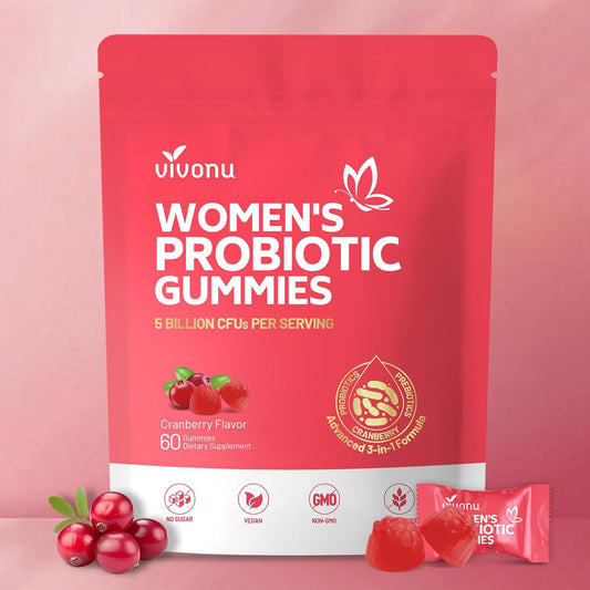 Feminine Balance Probiotic Gummies – Vegan & Halal Formula for Yeast & pH Support | with Cranberry, 60 Gummies