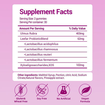 Faizalybova Women's Probiotic + Slippery Elm – 60 Gummies | Daily Vaginal & Gut Health Support with Pineapple Flavor