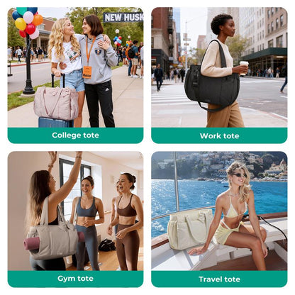 BAGSMART Crush Bow Tote Bag for Women 15.6" Laptop Friendly Lightweight Puffy Handbag with Removable Bow & Multiple Compartments for Travel Work Beach Gym 20L Capaci