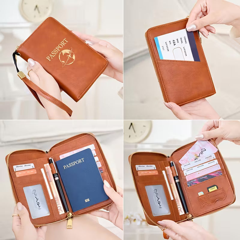 MIYIN RFID Shielded Passport Holder, Multifunctional Travel Wallet with Card Slot, ID Window, Wristband, Zip Closure, Large Capacity