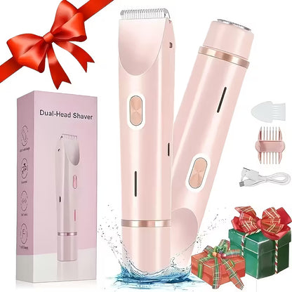 Electric Razor for Women, Rechargeable Hair Remover, Portable and Safe Lady Razor, 2 in 1 Double-Headed Waterproof Wet and Dry, Electric Bikini Trimmer for Women