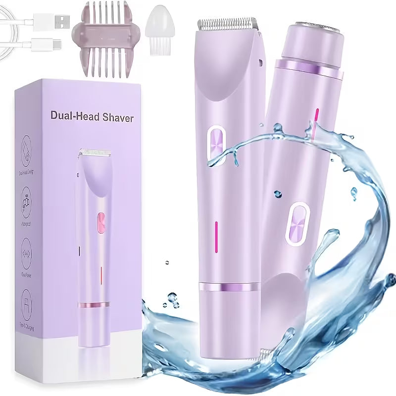 Electric Razor for Women, Rechargeable Hair Remover, Portable and Safe Lady Razor, 2 in 1 Double-Headed Waterproof Wet and Dry, Electric Bikini Trimmer for Women