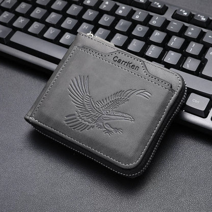 Men’s Embossed Soft Leather Short Zip Wallet | Ultra-Slim Multi-Card Slot + Photo Slot Large-Capacity Card Holder