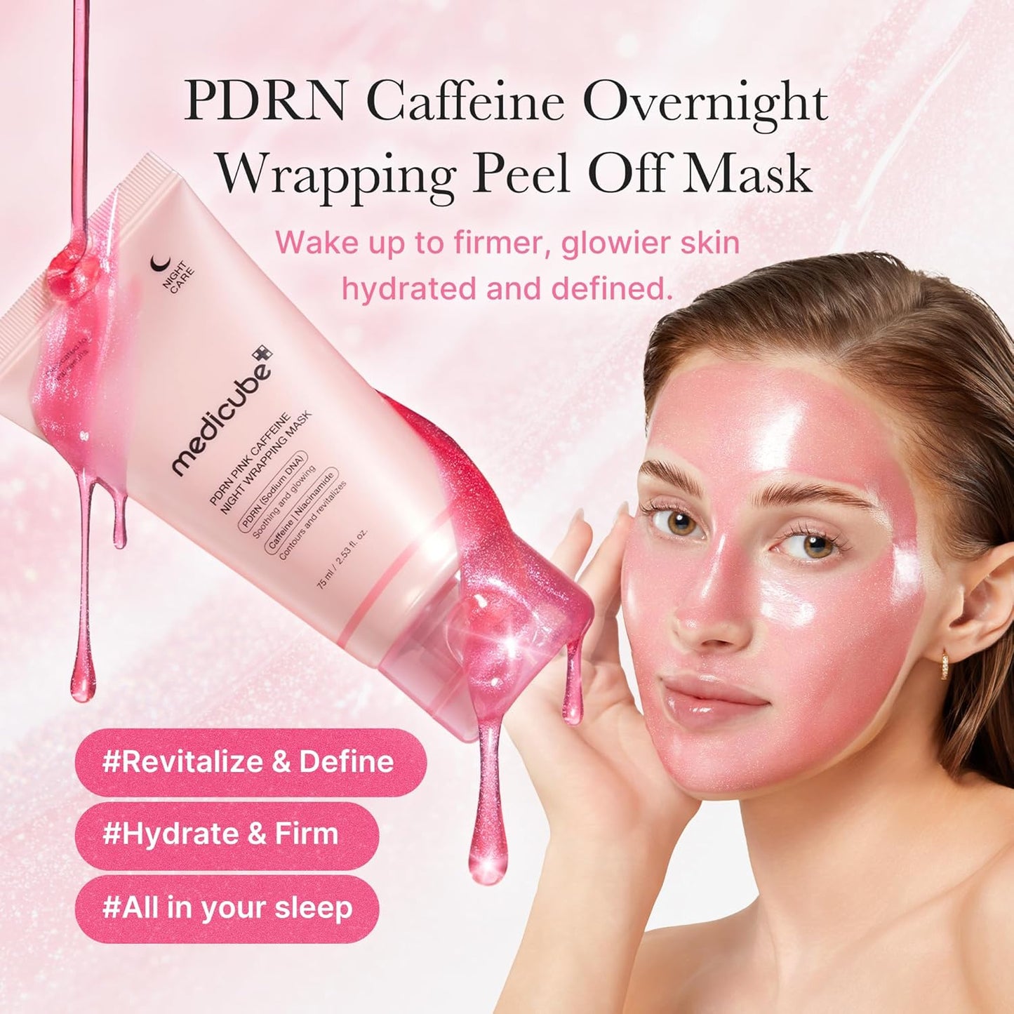 medicube Wrapping Mask PDRN Caffeine Overnight Peel Off Facial Mask | Firming, Depuffing & Hydration | Caffeine, Collagen For Refined, Glass Skin & Face Contour Support |  2.53 fl.oz