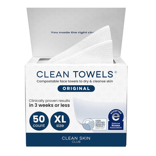 Clean Skin Club Clean Towels XL®, Eczema Association Accepted, Makeup Remover Dry Wipes, Ultra Soft, 1 Pack, 50 Ct