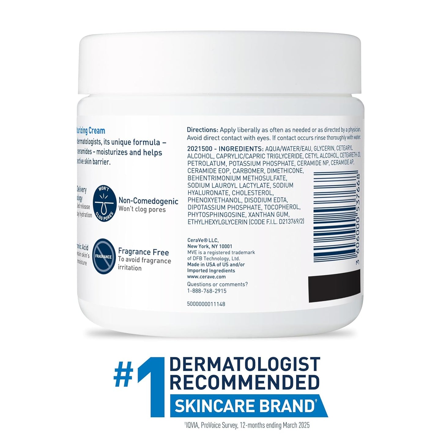 CeraVe Moisturizing Cream, Body and Face Moisturizer for Dry Skin, Body Cream Daily Moisturizer, Oil-Free, Fragrance Free, Non-Comedogenic, 19 Ounce