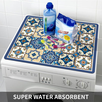Simple Floral Washer Dryer Cover Mat Fridge Dust Dryer Washing Top Dust-Proof Covers Oven Coffee Mat Desk Cover Boho Style Multi-Purpose Mat (23.6in*19.7in)