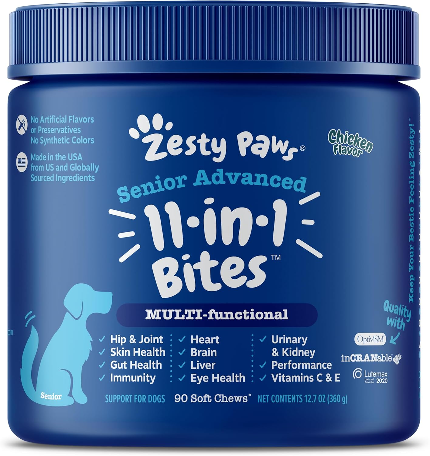 Zesty Paws Multivitamin Treats for Dogs, Glucosamine Chondroitin Joint Support + Digestive Enzymes & Probiotics, Grain Free Dog Vitamins and Supplements for Skin & Coat - 90ct