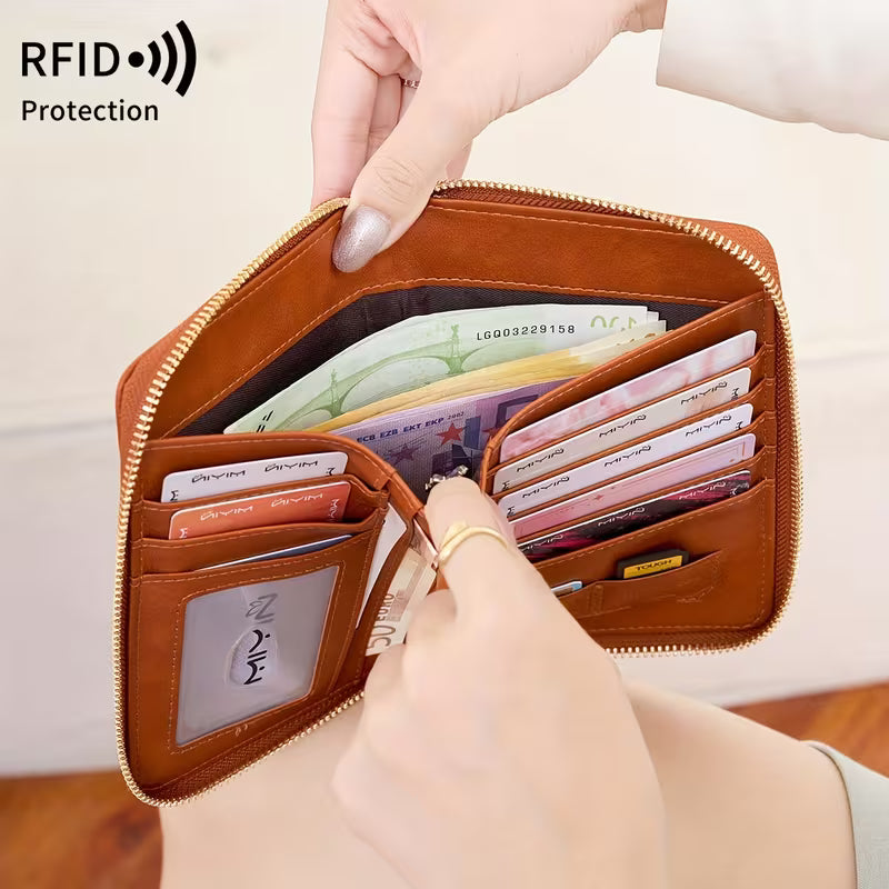 MIYIN RFID Shielded Passport Holder, Multifunctional Travel Wallet with Card Slot, ID Window, Wristband, Zip Closure, Large Capacity
