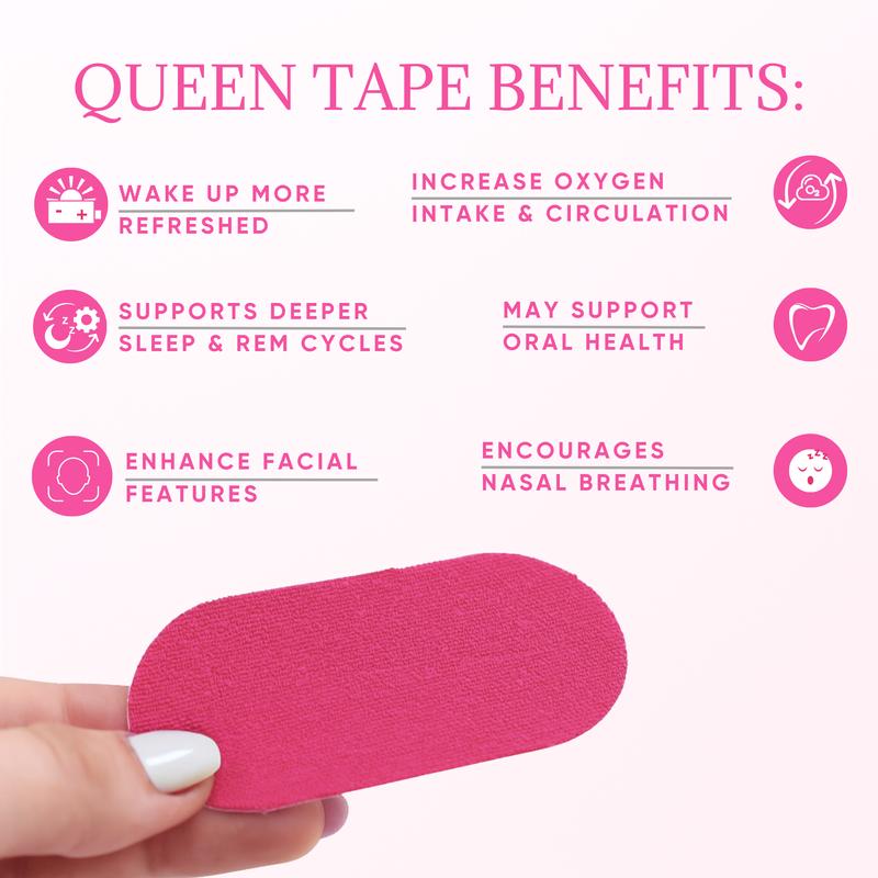Queen Mouth Tape - 3 month supply mouth tape, pink, gentle, adhesion, 30 Strips, sports accessories