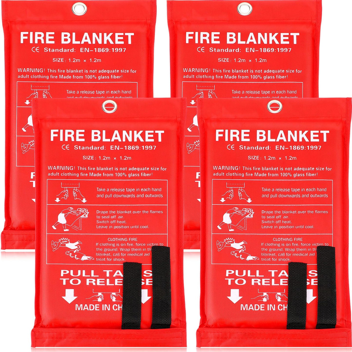4Pack-Prepared Hero Emergency Fire Blanket -Fire Suppression Blanket for Kitchen, 40" x 40"Fiberglass Fire Blanket for House Rapid FireSuppression,Flame Retardant Protection andHeat Insulation Designed, for Kitchen,Fireplace,Grill, BBQ