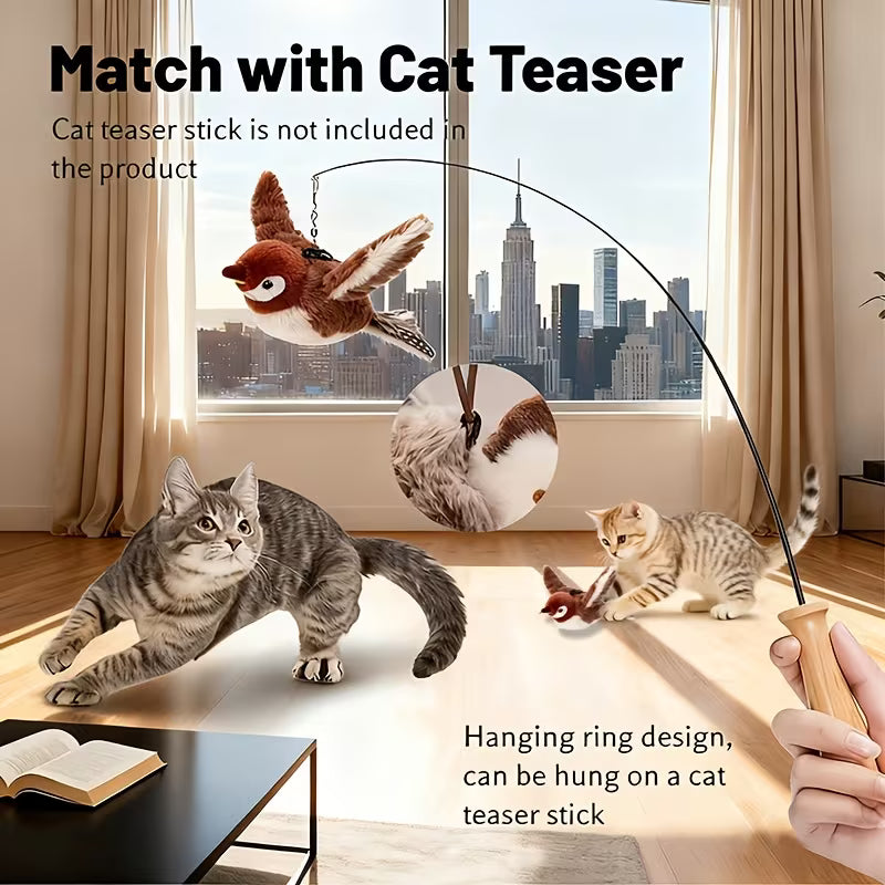 Interactive Flying Sparrow Cat Toy with Flapping Wings & Chirping - Touch-Start Flying Drone  Bird Toy for Hunting Games