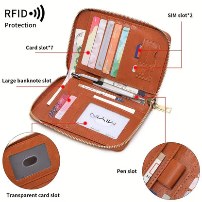 MIYIN RFID Shielded Passport Holder, Multifunctional Travel Wallet with Card Slot, ID Window, Wristband, Zip Closure, Large Capacity