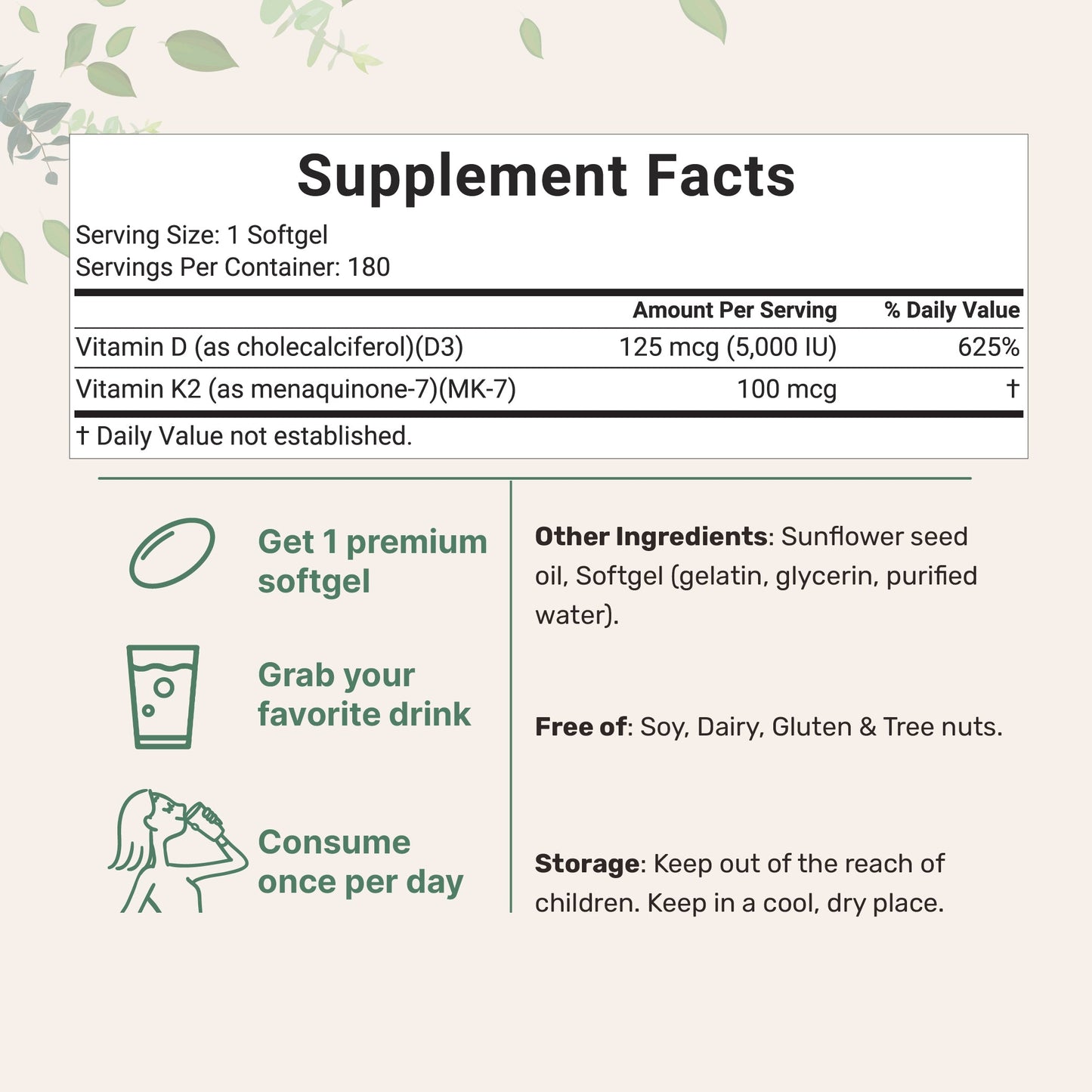 Micro Ingredients Vitamin D3 K2 Softgels 5000IU